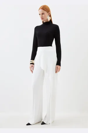 Karen Millen Compact Stretch Viscose Drape Wide Leg Trouser