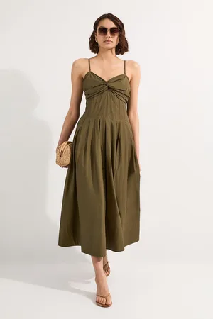 Karen Millen Cotton Poplin Maxi Strapless Sundress With Bow Tie At Back