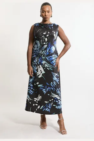 Karen Millen Plus Size Abstract Swirl Printed Jersey Crepe Maxi Dress