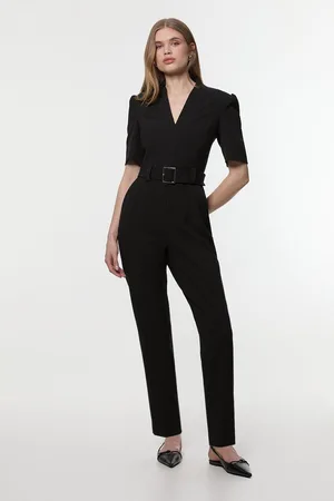 Karen Millen Petite Structured Crepe Forever Belted Jumpsuit