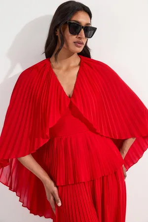Karen Millen Pleated Cape Sleeve Plunge Neck Woven Top