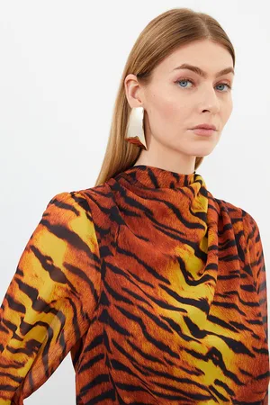 Karen Millen Wild Tiger Printed Georgette Woven Blouse