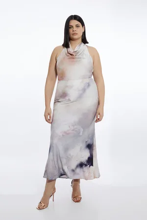 Karen Millen Plus Size Viscose Georgette Cowl Neck Woven Maxi Dress