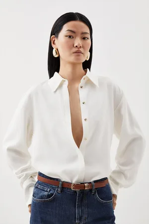 Karen Millen Tall Viscose Crepe Long Sleeve Collared Shirt