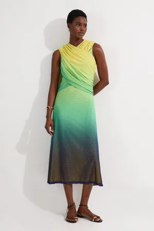 Karen Millen Sunset Ombre Mesh Wrap Bodice Jersey Maxi Dress