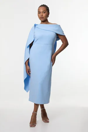 Karen Millen Plus Size Scuba Drama Shoulder Detail Woven Midi Dress