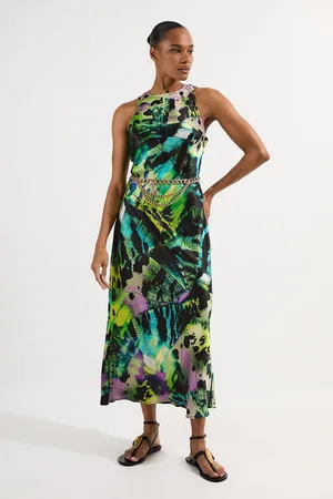 Karen Millen Butterfly Viscose Satin Maxi Dress