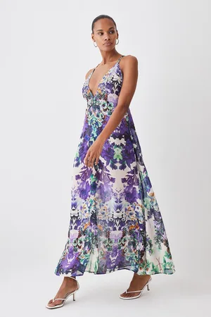 Karen Millen Tall Mirrored Floral Embellished Strappy Beach Maxi Dress