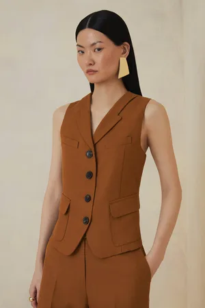 Karen Millen The Founder Premium Tailored Tencel Linen Pocket Detail Waistcoat