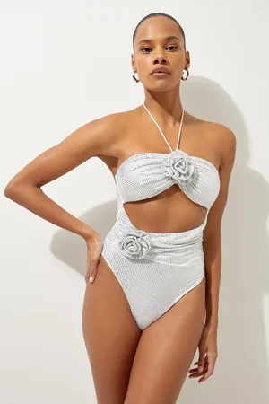 Karen Millen Premium Embellished Rosette Bandeau Swimsuit