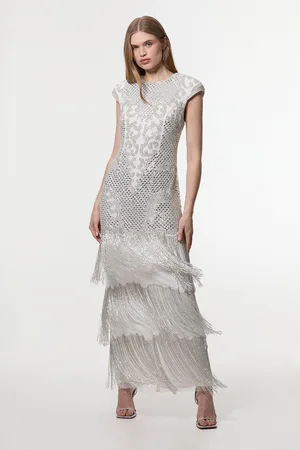 Karen Millen Crystal Embellished Fringe Maxi Dress