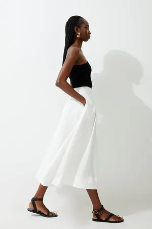 Karen Millen Premium Linen Viscose Fluid Tailored Midaxi Full Skirt