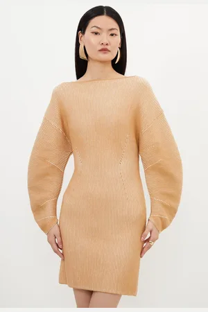 Karen Millen Viscose Blend Round Sleeve Knit Mini Dress