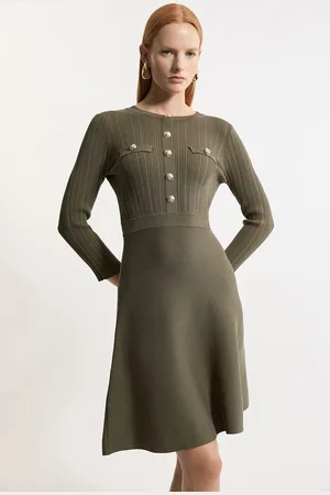 Karen Millen Military Rib Knit Skater Mini Dress