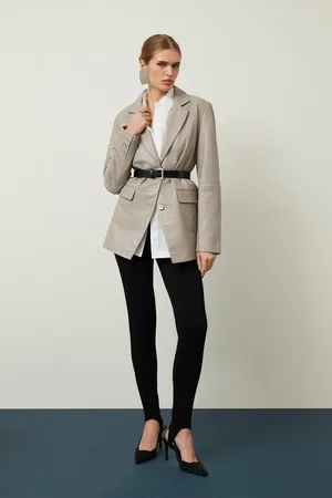 Karen Millen Leather Wrap Back Detail Single Breasted Blazer