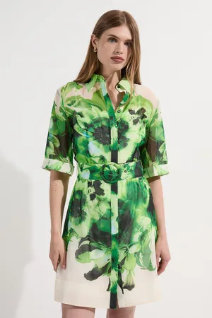 Karen Millen Floral Organdie Woven Belted Mini Dress
