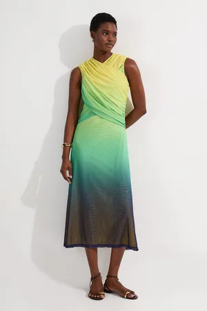 Karen Millen Tall Sunset Ombre Mesh Wrap Bodice Jersey Maxi Dress