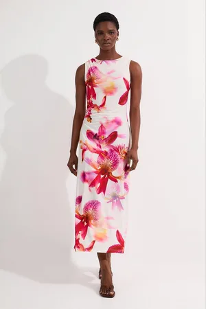 Karen Millen Petite Abstract Floral Printed Jersey Crepe Maxi Dress