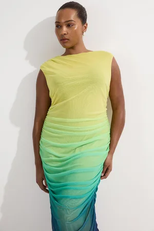 Karen Millen Plus Size Sunset Ombre Mesh Ruched Jersey Maxi Dress