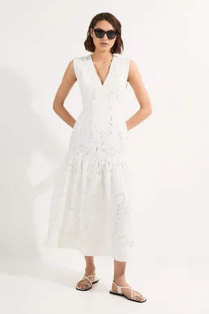 Karen Millen Cutwork Broderie Tiered Woven Maxi Dress