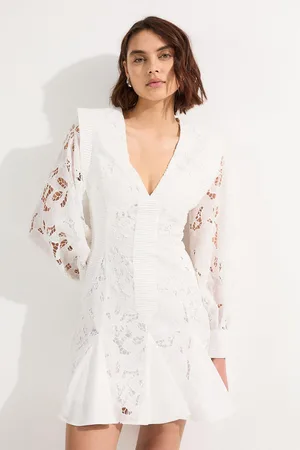 Karen Millen Cutwork Broderie Drama Sleeve Woven Mini Dress