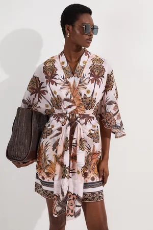 Karen Millen Abstract Print Cotton Kimono Sleeve Woven Mini Dress