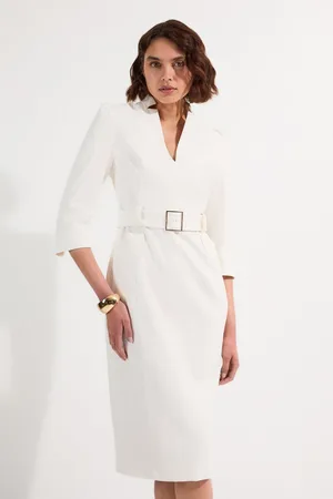 Karen Millen Structured Crepe Belted Forever Midi Dress