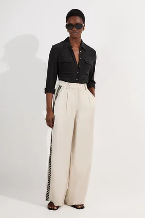 Karen Millen Viscose Linen Lace Trim Insert Woven Trouser