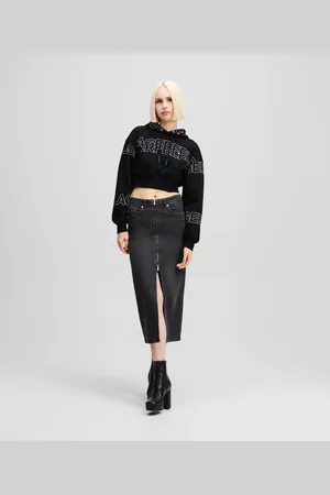 Karl Lagerfeld Zip-front Denim Midi Skirt, Woman, , Size: XS
