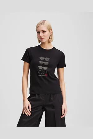 Karl Lagerfeld Rhinestone Sunglasses T-shirt, Woman, , Size: XS
