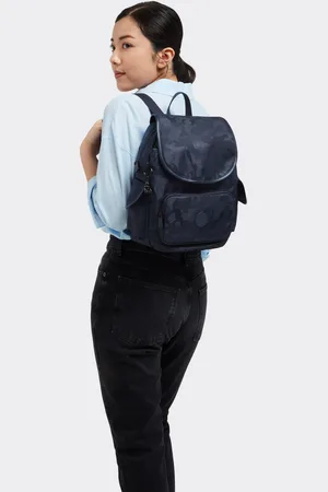 Kipling Backpacks City Pack S Satin Camouflage Blue Small Woman 100% Polyester