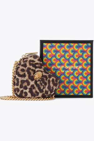 Kurt Geiger Mini Kensington Heart Bag - Leopard Print Suede Cross Body Bag