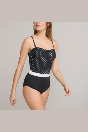 Recycled tummy-toning swimsuit, black/white, Anne Weyburn