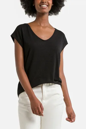 Pieces® Metallic T-Shirt with V-Neck