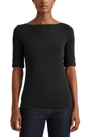 Ralph Lauren Cotton Boat Neck T-Shirt with Short Sleeves