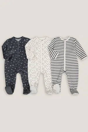 La Redoute Pack of 3 Sleepsuits in Velour