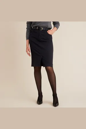ANNE WEYBURN Straight Knee-Length Skirt in Stretch Cotton