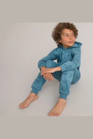 La Redoute Dinosaur Print Hooded Onesie in Cotton Mix Fleece