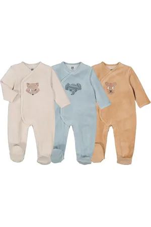 La Redoute Pack of 3 Sleepsuits in Animal Print Velour