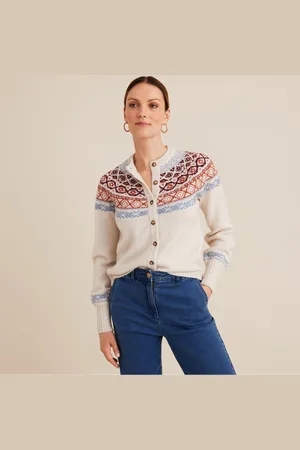 ANNE WEYBURN Jacquard Chunky Knit Cardigan with Button Fastening