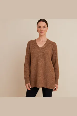 ANNE WEYBURN Recycled Fine Knit Tunic Jumper with V-Neck