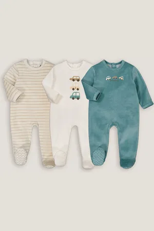 La Redoute Pack of 3 Sleepsuits in Velour