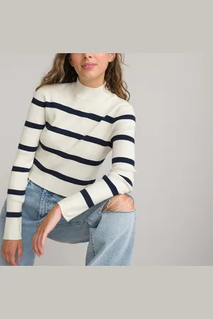 La Redoute Striped Cropped Jumper with Funnel Neck