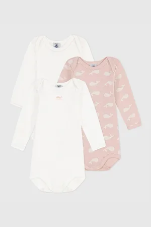Petit Bateau Pack of 3 Bodysuits in Cotton with Long Sleeves