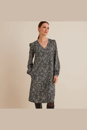 ANNE WEYBURN Full Mid-Length Dress in Floral Print
