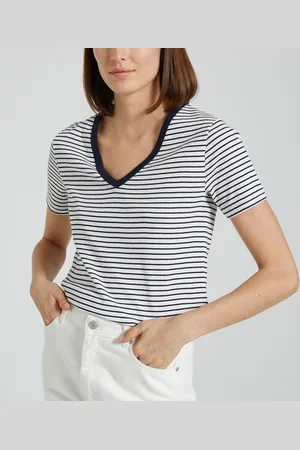 Petit Bateau Iconic Fine Stripe T-Shirt with V-Neck