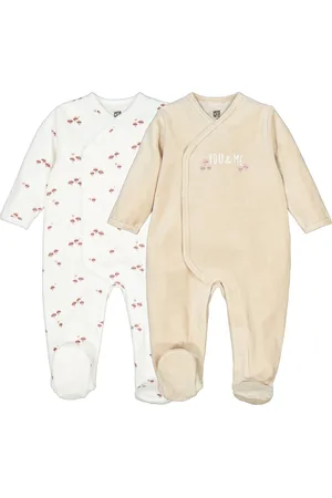 La Redoute Pack of 2 Sleepsuits in Mushroom Print Cotton Mix Velour
