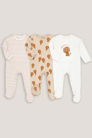 La Redoute Pack of 3 Sleepsuits in Cotton Interlock