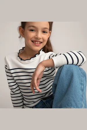 La Redoute Breton Stripe Cotton Jumper with Lettuce Edge Neckline