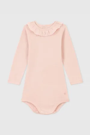 Petit Bateau Cotton Long Sleeve Bodysuit with Ruffle Collar